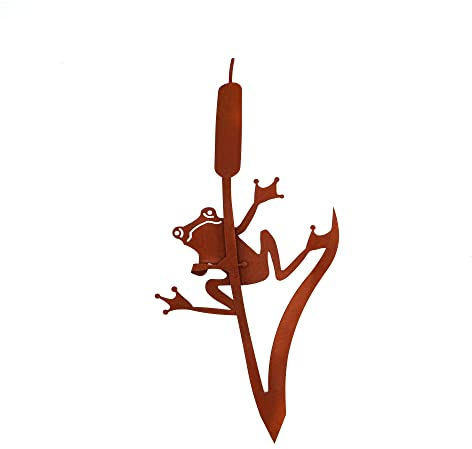 UNUS Garden Piquet de jardin en forme de grenouille sur roseau - Aspect rouille - Décoration de jardin pour jardin, terrasse, balcon, pot de fleurs