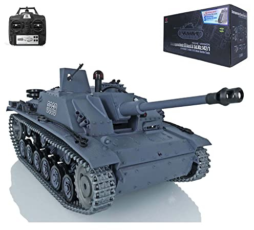 wheelfun Heng Long 1/16 7.0 Upgraded German Stug III RTR RC Tank 3868 Metal Tracks Infrarot Combat Lifting Barrel Light Sound, TH17421-AMZUS2-1