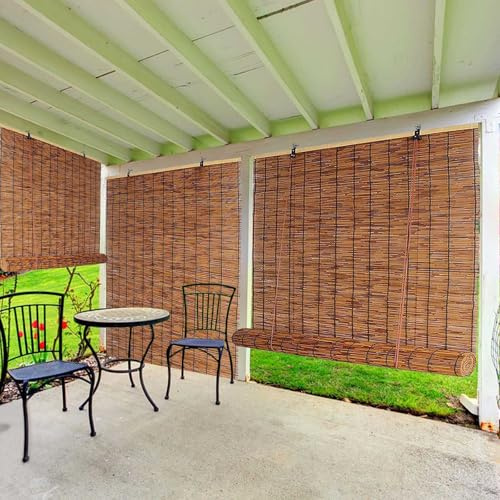 Schnurlos Schilfrollos Anpassbar, Wetterfest Außen- Schilf Vorhang, Sichtschutz Bambus Rollos Outdoor, Atmungsaktiver, Sonnenschutz, Für Garten Terrasse Balkon Fenster Innen Außen (Color : Brown)