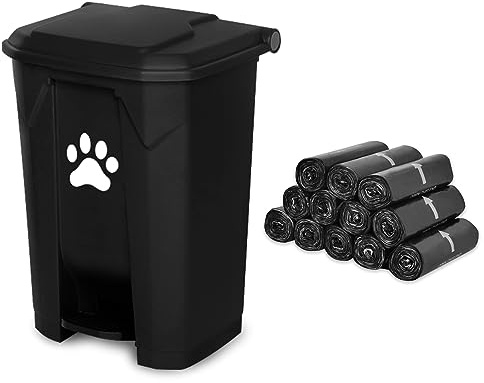Dog Poop Trash Can For Outdoors Dog Waste Station With Lid Hands-free Pedal Dog Waste Container Removable Inner Bin Outdoor Garden Home Yard Kitchen With 180PCS Black Trash Bags B-15-B-RB180