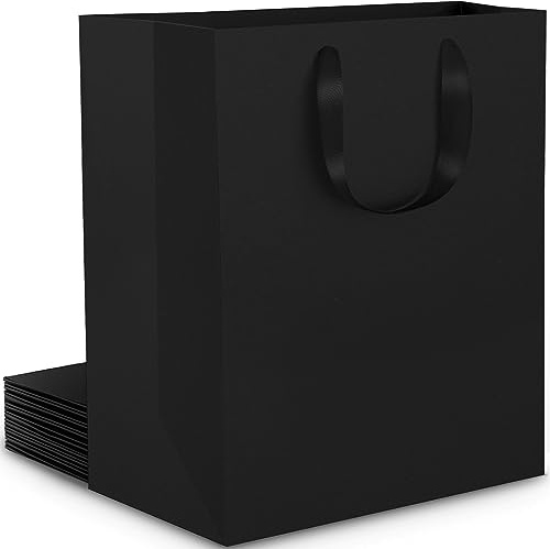 EUSOAR Papiertüten mit Henkel - 10 Stück 250GSM Papier Tüten - L 25x13x32cm Partytüten Hochglanz Geschenktasche - Kraftpapier Geschenk Tüten mit Griff - Schwarze Geschenktüten