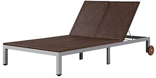 Gartenstuhl, Doppel-Sonnenliege mit Rollen, Polyrattan, braune Möbel, Gartenmöbel, Sitzgelegenheiten für den Außenbereich, Sonnenliegen