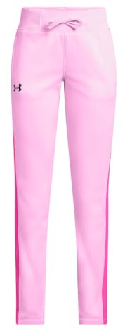 Under Armour Girls' Armour Fleece Pants, (638) Stellar Pink/Rebel Pink/Black, Large