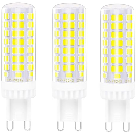 Jiotouhu lampadina G9 LED, 10W equivalente a 100W alogena, Bianco freddo 6000K, Contiene 95 perle, Angolo luminoso super luminoso di 360 °, 220V, Non dimmerabile, Confezione da 3