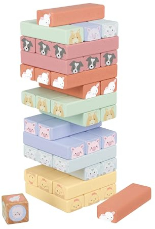 Farm Animals Wooden Stacking Tower, Tumbling Tower Block Game - Family Fun for Kids and Toddlers, Girls, Boys, Classic Children's Stacking Game - Early Development & Activity Toys by Orange Tree Toys