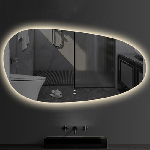 Asymmetrischer Ovaler LED-Kosmetik-Badezimmerspiegel, In 3 Farben Dimmbare Wandspiegel, Memory, Smart Touch, Großer, Unregelmäßig Beleuchteter Spiegel For Bad, Schlafzimmer, Wohnzimmer ( Size : 70x90c