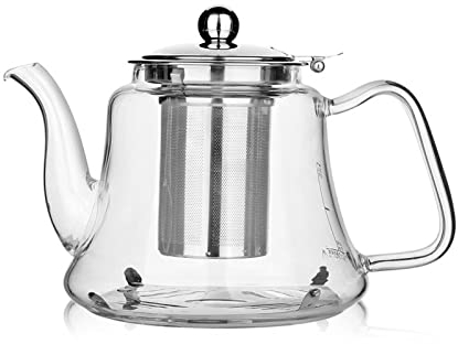 Théière 1L Théière à fleurs en verre résistant à la température haute capacité Bouilloire à thé aux fruits Filtre en acier inoxydable chauffé par cuisinière à induction