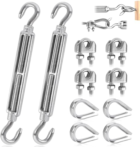 Tenditore Acciaio Inox M5 Tenditore Filo Regolabile Tenditori Cavi Tiranti Per Filo Acciaio Con Morsetti Cavo Acciaio e Redancia Per Tende Da Sole Corda Da Arrampicata 10Pcs (CC, M5-10PCS)