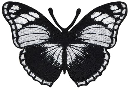 Schmetterling Schwarz Falter Aufnäher zum aufbügeln oder aufnähen Bügelbild Aufbügler für Kleidung gestickter Bügelpatch Applikation Patch Größe 7,5 x 5,2 cm