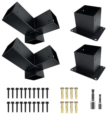 DEVALLEY 15° Angled Pegola Roof Bracket kit,3-Way Slanted Post Contector Bracket with Wall Mount Post Base for 4x4 (Actual:3.5 x3.5) Lumber,DIY Woodwork Bracket for Pavilion,Porch,Deck(4Pack)