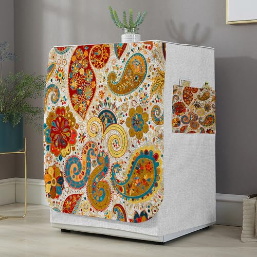 Highdi Housse de Protection pour Machine à Laver, Chargement Frontal Housse La Poussière avec Ouverture Frontale pour Linge Domestique (Floral,Capacité S 6~7.5KG)