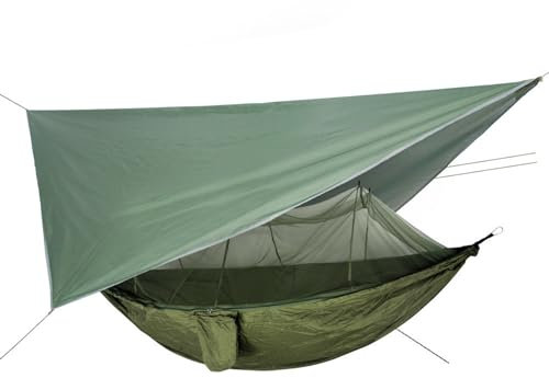 XIXIMENG Hamaca de camping de 114 x 54 pulgadas con mosquiteras y lona de 122 x 122 pulgadas, capacidad de carga de 440 libras, hamaca portátil dual ligera con correas traseras, adecuada para viajes,