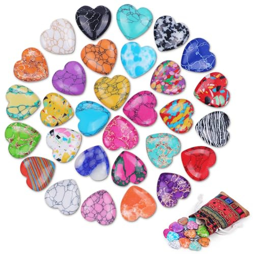 Edelsteine für Kinder 30 Stück Herz Stein,Bunte Glückssteine Heilsteine Kristalle Steine,Herzsteine Heilkristalle Edelstein Set für Meditation, Chakra, Energieausgleich,Dekorationen