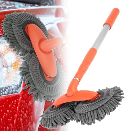 Car Wash Mop with Long Handle Double Head Car Wash Mop with Telescopic Handle 360° Rotating Car Washing Brush Microfiber Windshield Cleaning Brush Caravan Accessories for Car Glass Cleaning (1pcs)