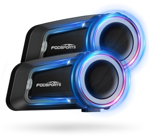 Fodsports FX7 10-Rider Mesh Motorcycle Helmet Bluetooth Headset with Music Share, Smart APP Control, Dual Chips V5.4 Helmet Communication System with Audio Multitasking & FM, IP67 Waterproof, 2 Pack