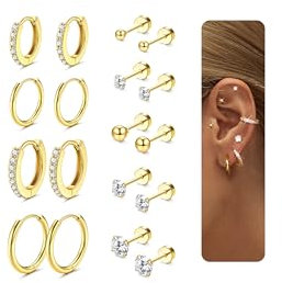 LOLIAS 9 Paar Ohrringe Gold Set 316L Chirurgenstahl Creolen Gold Ohrstecker Gold Piercing Ohr Gold Helix Piercings Gold Ohrringe Set Goldene Ohrringe Damen