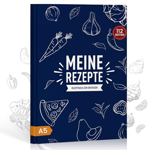 Rezeptbuch zum Selberschreiben A5 - 112 Seiten, DIY Kochen Rezeptbuch- & Backbuch zum Ausfüllen, mit Inhaltsverzeichnis und Schutzcover – Ideal zum Verschenken an Kochliebhaber, Küchengeschenke