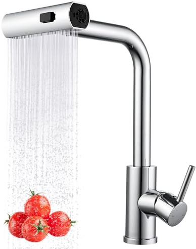 Peppermint Waterfall Taps with Pull Out Spray Chrome Kitchen Mixer Tap 1 Hole Stainless Steel 3 in 1 Sink Tap Single Lever Monobloc 360° Swivel