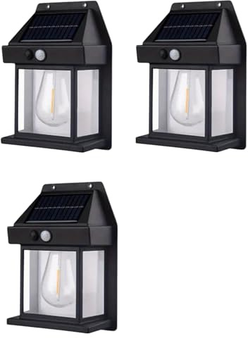 AntDau71® - 3 x Applique Lampada Da Parete Per Esterni Con Lampadina Filamento A Led Luce Calda Con Ricarica Ad Energia Solare Crepuscolare E Sensore Di Movimento – CW897-3