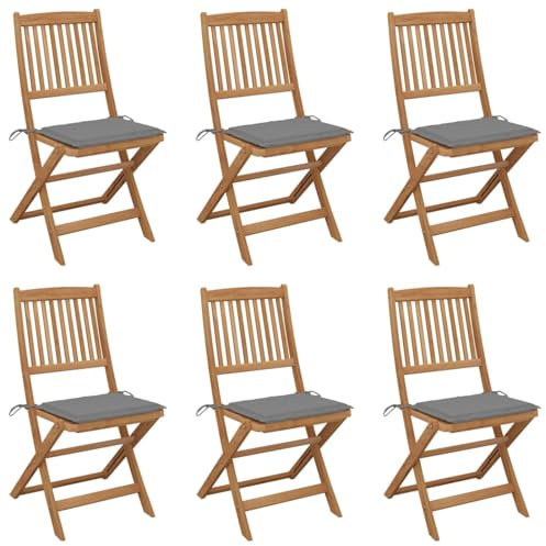 ShGaxin Klappbare Gartenstühle 6 STK. mit Kissen, Gartenmöbel, Balkonstühle, Balkonmöbel, Hochlehner, Balkon Stuhl, Garten Stühle, Bistrostuhl, Balkonset, Armlehnenstuhl, Massivholz Akazie
