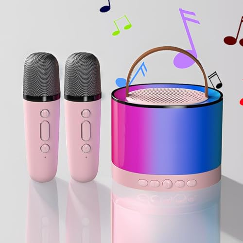 Macchina per karaoke per bambini e adulti, mini microfono portatile Bluetooth, altoparlante per canto, con 2 microfoni wireless e luce, regalo per ragazzi, ragazze, famiglie, feste di compleanno