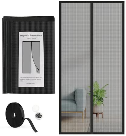 High Density Magnetic Screen Door Mesh: Heavy Duty Screen Door with Magnet Self-Closing & Windproof Hasp, Keep Bugs Out, Kid & Pet Friendly, Screen Mesh Size 34x81 Fit Door 32x80 Inch