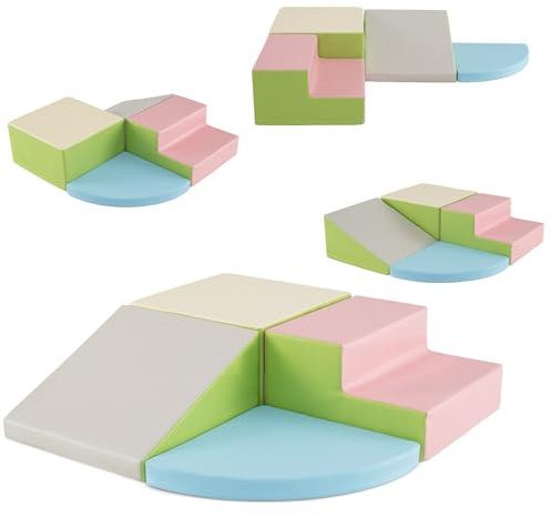HOMFME Parcours Motricité Enfant avec Emsemble de 4 Blocs pour Grimper et Ramper, Modules de Motricité en Mousse à Différentes Formes pour Enfants 3+ Ans pour Salle de Jeux (Rose)