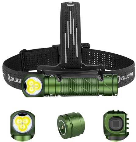 OLIGHT Perun 3 Stirnlampe aufladbar, 3000 Lumen, bis zu 20 Tage Laufzeit | 7 Lichtmodi, Superhell Kopflampe wandern mit rotlicht, Sensor und Stirnband, Mini Headlampe für Camping, Jagd, IP68, OD Grün