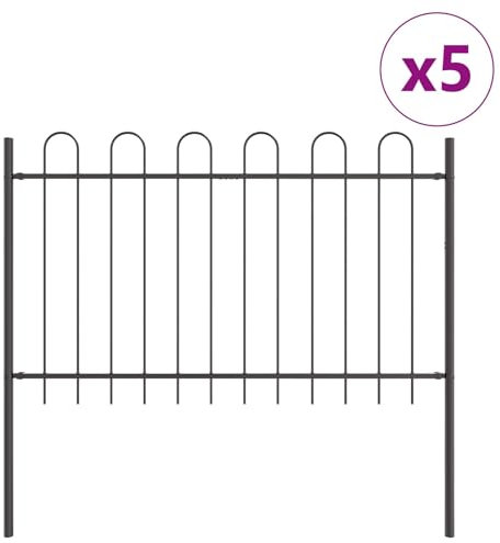 vidaXL Trädgårdsstängsel 5 pcs Grå 8,5 x 1,2 m Pulverlackerad stål, Trädgård och terrass, hållbart stålstaket, rektangulär utomhusbarriär, dekoration, avskiljare panel
