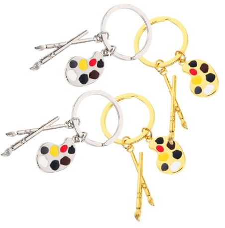 Beavorty 4pcs Paint Palette Brush Keychain Metal Keyring Lanyard Cute Keychain for Students Diy Charm Pendant
