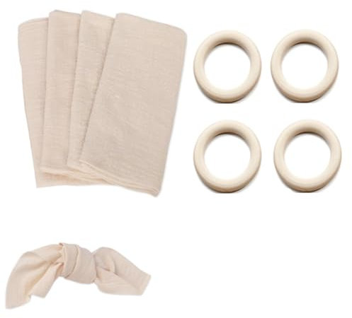 4 PCS Linen Napkins, Fabric Napkins with 4 PCS 3.5 Cmwooden Rings, Cloth Napkins for Christmas, Weddings, Cocktail Parties, Birthday Celebrations and Home Decor(32x32 Cm)