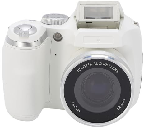 YUEHISY Digitale DSLR -Kamera, 4K 60m Video -Rekorder mit LED -Flash, LCD -Bildschirm, CMOS -Sensor 12x Optical 6X Digital Zoom, für Reiseträtslandschaften (White)