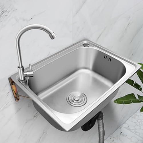 Lavello da Cucina in Acciaio Inox, Vasca Singola, da Parete, per Cucina, Bagno, Commerciale, lavamani, salvaspazio, per Giardino, Ristorante, Lavanderia, Cortile (50x40 cm)