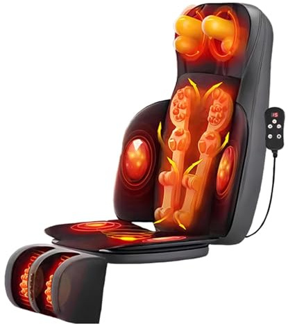 Rückenmassagegerät mit Wärme, 3D-Knetmassage-Stuhlkissen, Tiefengewebe-Knetmassage-Sitzkissen für Körper und Nacken, mit beweglichem Multifunktions-Bein- und Fußmassagegerät für Büro (Schwarz)