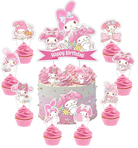 25pcs Melody Cake Decorations with 24pcs Cupcake Toppers, 1pcs Cake Topper for Cartoon Birthday Party Supplies