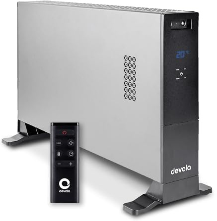 Devola 2000W Convector Heater with Digital Thermostat, LED Display, Remote Control, 24h Timer, ECO Mode, Turbo Fan Modes, Portable Electric Heater with Tip Over & Overheat Protection, Grey - DVCH2BL