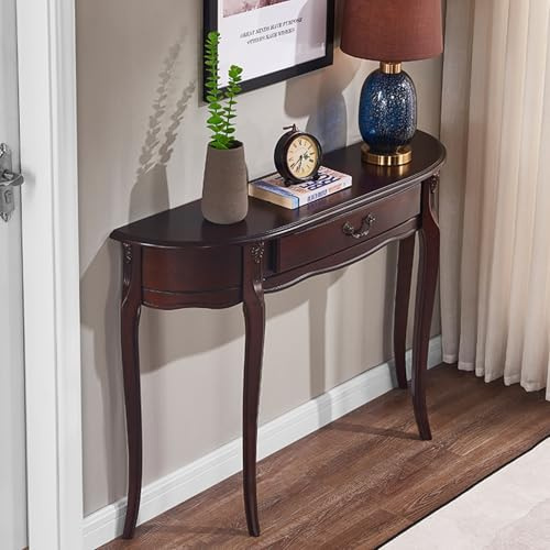 Mesa de Entrada rústica con Amplio Espacio de Almacenamiento, Consola de Madera Maciza, Mesa Auxiliar rústica de Madera, para Sala de Estar, Pasillo, recibidor, decoración de Granja (Nogal