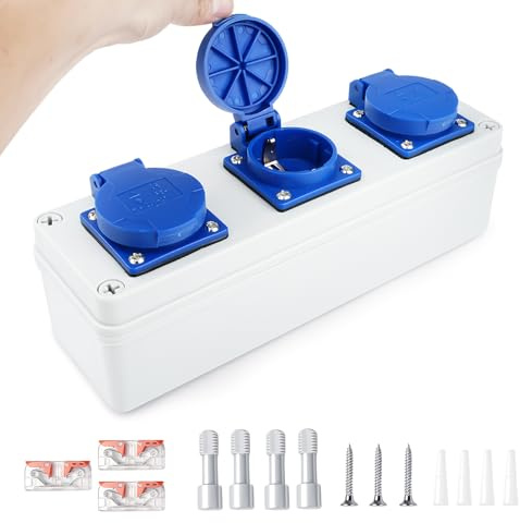 Steckdosenverteiler Wandverteiler Stromverteiler baustromverteiler 16A 3 x 220V Schuko starkstrom steckdose stromverteiler aussen wasserdicht IP54 geeignet für Innen und Außenbereich