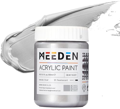 MEEDEN MEEDN Metallische Silber Acrylfarbe: 300 ml Silberfarbe für Erwachsene Künstler für Weihnachtsdekor - Metallische Acrylic Paint für Stoffe, Metallmalerei und Holz