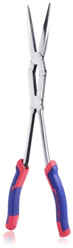 GOLD DEER 13Inch Extra Long Needle Nose Pliers Straight Dual Material Long Reach Pliers with Serrated Jaw Double-Joint Long Nose Plier for Hard to Reach Narrow Spaces