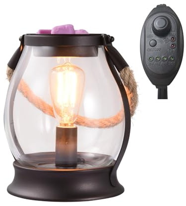 DICIMI Wax Melt Burner Electric, Plug-in Wax Warmer with Timer & Dimmer, Rustic Hanging Warmer with Edison Bulb for Flame-Free Aromatherapy, for Home