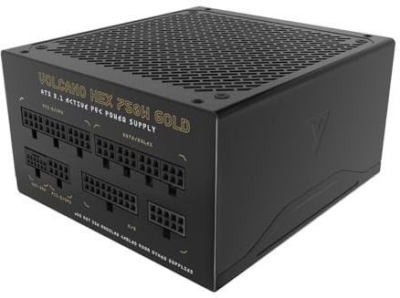 MODECOM Volcano HEX 750W ATX Fuente de alimentación | 80 Plus Gold Certificado PC Power Supply para sistemas de juegos y estaciones de trabajo | Diseño totalmente modular con ventilador de 140 mm |