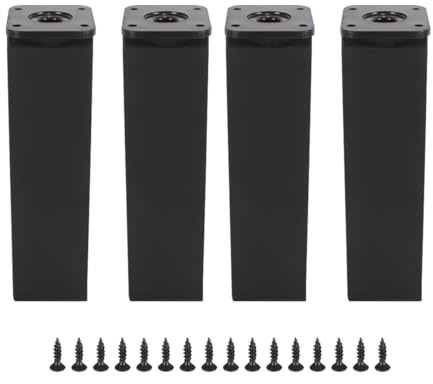 ACOLY 4-Pack Height-Adjustable Square Furniture Legs – 15cm Aluminium Alloy, Black, for DIY Cabinets/Tables