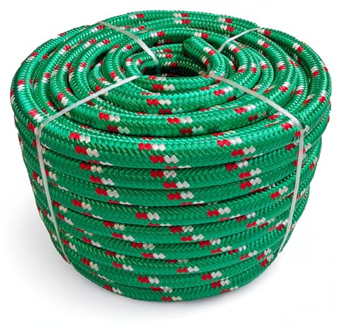 Corde polypropylène tressée Vert-Rouge - Hydrofuge, Flottante, Anti-UV et Haute résistance à la Traction - diamètre 14 mm, Longueur - 30 m - idéale pour Escalade, Levage, Bricolage et sécurité