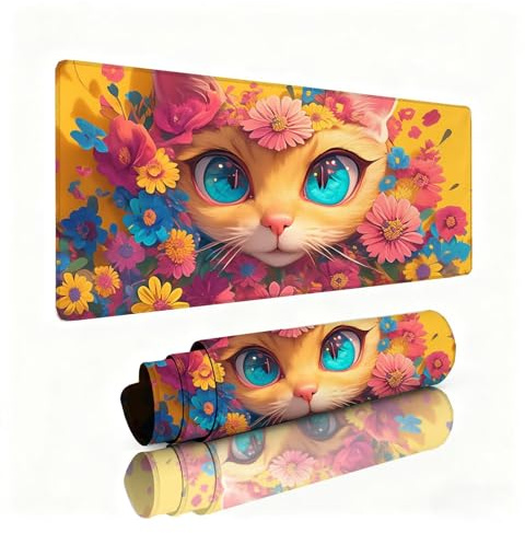 Alfombrilla Escritorio Zorros Alfombrilla Ratón Crisantemo Tapete Escritorio 800x300x3mm, Almohadilla Raton Superficie Resistente a Salpicaduras, Desk Mat con Bordes Cosidos Duraderos, Portátil 0B-682