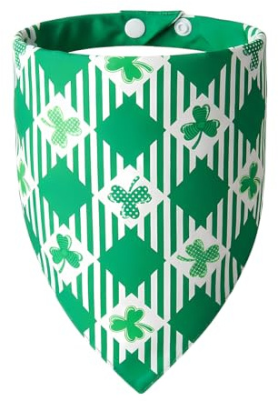 ICEMOOD Hundehalstuch für St. Patrick's Day Karo Kleeblatt - Dreieckstuch mit Druckknopf verstellbar, irisches Glückskostüm, Hundeschal für mittlere & große Hunde (15-40 kg) Hundezubehör