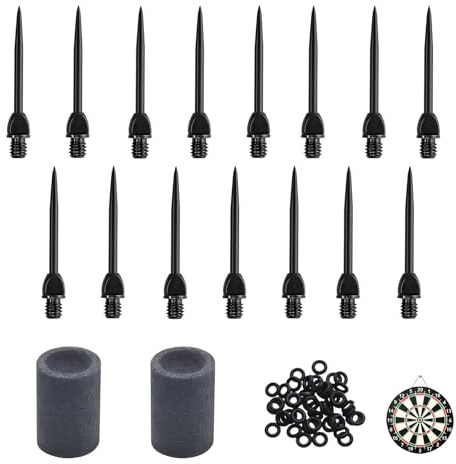15 Stück Steeldart Spitzen,Dartspitzen Steel,Steel Dartpfeile Spitzen mit 30 Gummiringe & 2 Dartpfeile Spitzer,Dart Spitzen,Metallspitzen für Dartpfeile,Steeldartspitzen Metall von Umrüsten Softdart