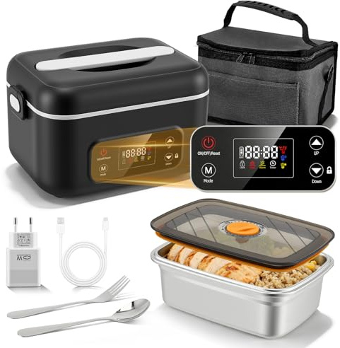 Eirolace 24000mAh Gamelle Chauffante avec 12H Minuterie, 1.3L Rechargeable Boite Chauffante Repas Électrique Lunch Box Boîte à Lunch électrique Sans Fil pour Adultes Voyage,Bureau,Pique-nique