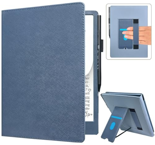 Caweet fodral för Pocketbook InkPad One 10,3 tum (modell 2026), högkvalitativt PU-läderfodral med fällbart stativ, kortfack och handslinga, blå