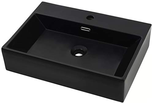 Festnight Keramik Waschbecken mit Hahnloch Keramikbecken Handwaschbecken Schwarz 76 x 42,5 x 14,5 cm